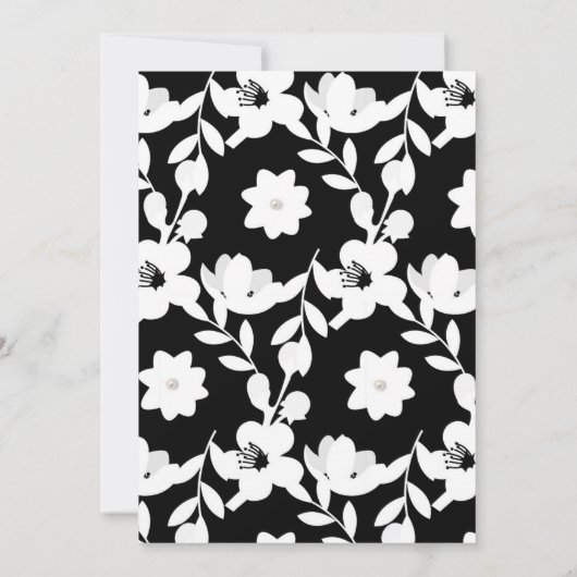 Schwarz-Weiß-Blume Einladung (Rückseite)