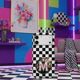 Schwarz-Weiß-Blume für Monogramm rosa