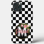 Schwarz-Weiß-Blume für Monogramm rosa Case-Mate iPhone Hülle (Rückseite)