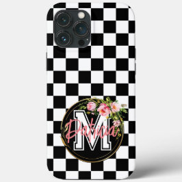 Schwarz-Weiß-Blume für Monogramm rosa Case-Mate iPhone Hülle