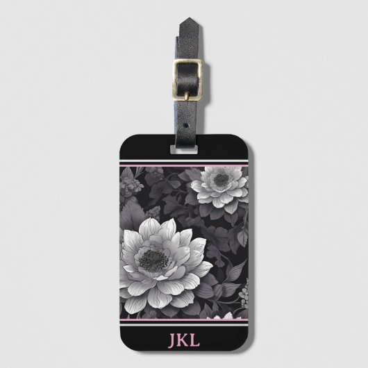 Schwarz-Weiß-Blume Gepäckanhänger (Vorderseite Vertikal)