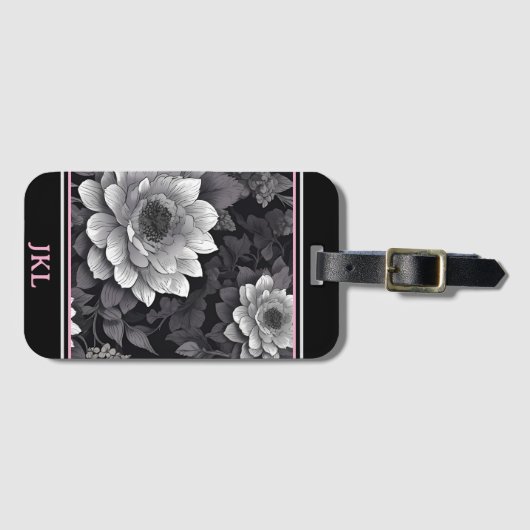 Schwarz-Weiß-Blume Gepäckanhänger (Vorderseite (Horizontal))