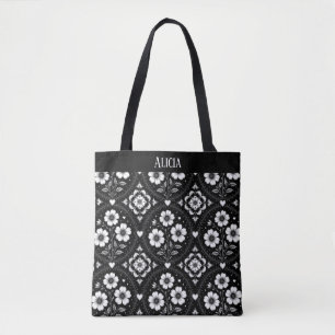 Schwarz-Weiß-Blume Gerahmt Tasche