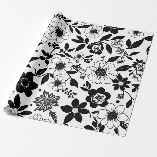 Schwarz-Weiß-Blume Geschenkpapier (Ungerollt)