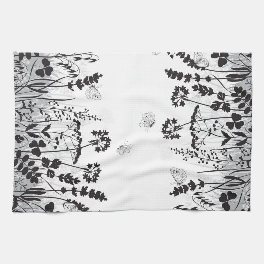 Schwarz-Weiß-Blume Geschirrtuch (Horizontal)