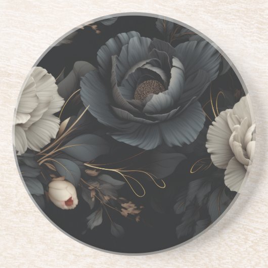 Schwarz-Weiß-Blume Getränkeuntersetzer (Vorne)