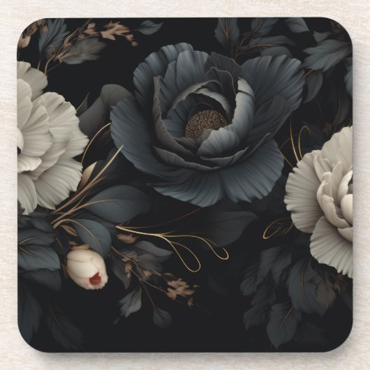 Schwarz-Weiß-Blume Getränkeuntersetzer (Vorderseite)