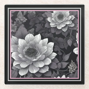 Schwarz-Weiß-Blume Glasuntersetzer