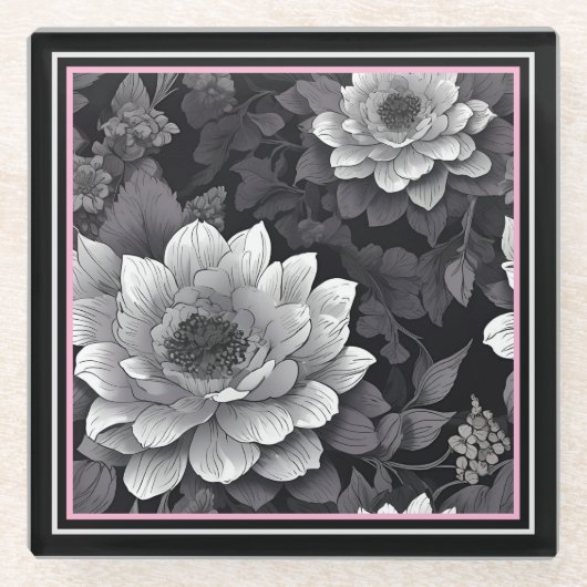 Schwarz-Weiß-Blume Glasuntersetzer (Vorderseite)