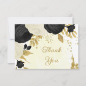 Schwarz-Weiß-Blume-Goldhochzeit Dankeskarte (Vorderseite)