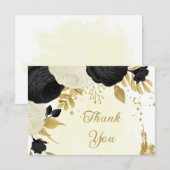Schwarz-Weiß-Blume-Goldhochzeit Dankeskarte (Vorne/Hinten)