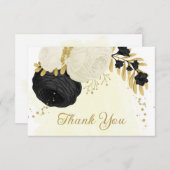 Schwarz-Weiß-Blume-Goldhochzeit Dankeskarte (Vorne/Hinten)