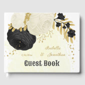 Schwarz-Weiß-Blume-Goldhochzeit Gästebuch (Vorderseite)