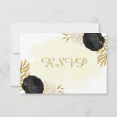 Schwarz-Weiß-Blume-Goldhochzeit RSVP Karte (Rückseite)