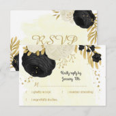 Schwarz-Weiß-Blume-Goldhochzeit RSVP Karte (Vorne/Hinten)