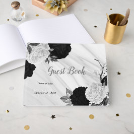 Schwarz-Weiß-Blume, grauer botanischer Marmor Gästebuch