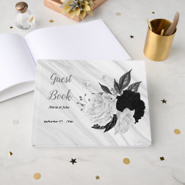 Schwarz-Weiß-Blume, grauer botanischer Marmor Gästebuch