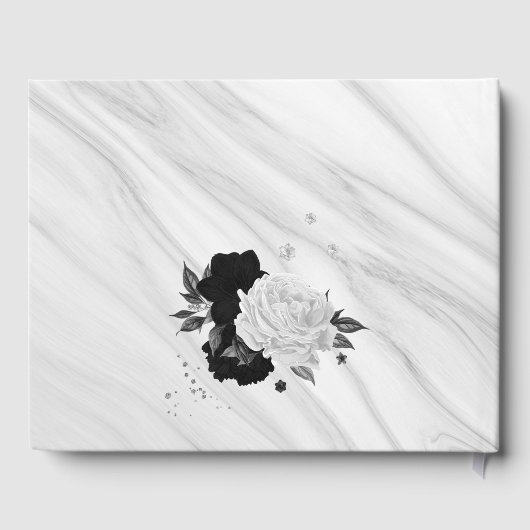 Schwarz-Weiß-Blume, grauer botanischer Marmor Gästebuch (Rückseite)