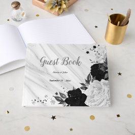 Schwarz-Weiß-Blume, grauer botanischer Marmor Gästebuch