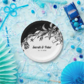 Schwarz-Weiß-Blume Hochzeit der modernen Typografi Pappteller (Party)