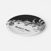 Schwarz-Weiß-Blume Hochzeit der modernen Typografi Pappteller (Schrägansicht)