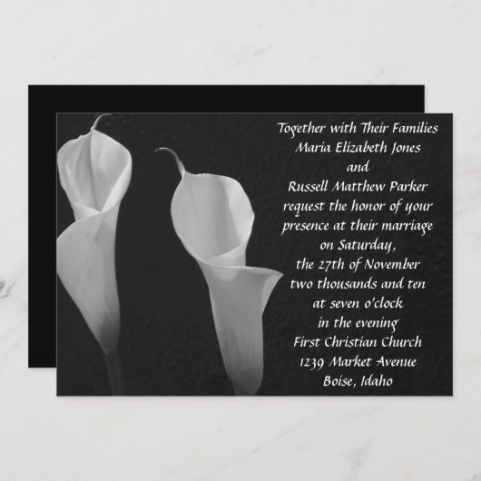 Schwarz-Weiß-Blume Hochzeit Einladung (Vorne/Hinten)