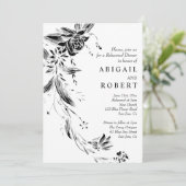 Schwarz-Weiß-Blume Hochzeit Probe Abendessen Einladung (Stehend Vorderseite)