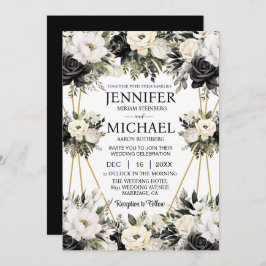 Schwarz-Weiß-Blume Hochzeitsfeiern Einladung