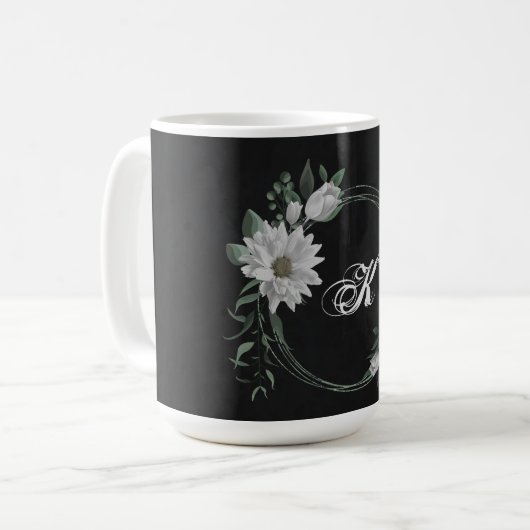 Schwarz-Weiß-Blume Kaffeetasse (Vorderseite Links)