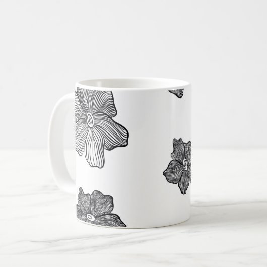 Schwarz-Weiß-Blume Kaffeezubereitung Tasse  (Vorderseite Links)