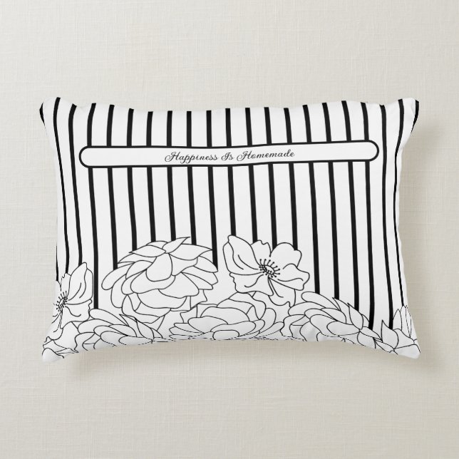 Schwarz-Weiß-Blume mit Streifen Dekokissen (Vorderseite)