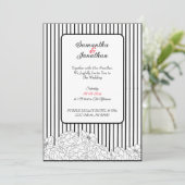 Schwarz-Weiß-Blume mit Streifen Hochzeit Einladung (Stehend Vorderseite)