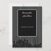 Schwarz-Weiß-Blume mit Streifen Hochzeit Einladung (Rückseite)