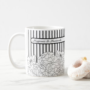 Schwarz-Weiß-Blume mit Streifen Kaffeetasse