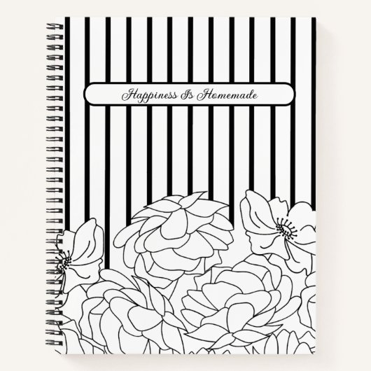 Schwarz-Weiß-Blume mit Streifen Notizblock (Vorderseite)
