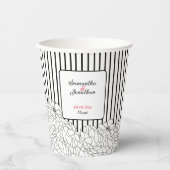 Schwarz-Weiß-Blume mit Streifen Pappbecher (Vorderseite)