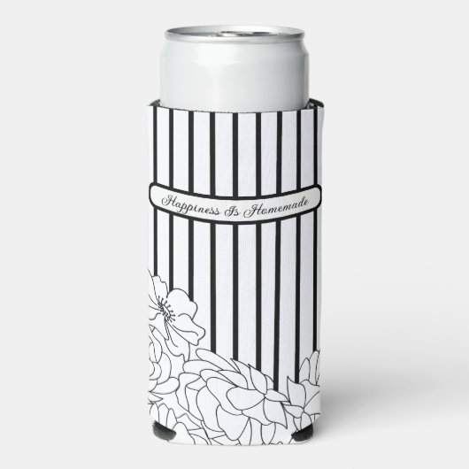 Schwarz-Weiß-Blume mit Streifen Selters Dosenkühler (Seltzer Vorderseite)