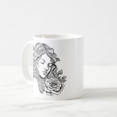 Schwarz-Weiß-Blume mit Tasse (Vorderseite Links)