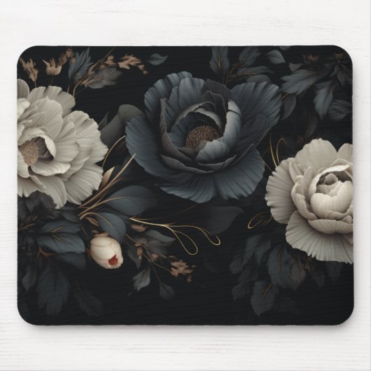 Schwarz-Weiß-Blume Mousepad (Vorne)