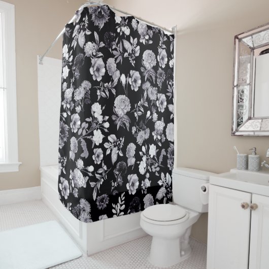 Schwarz-Weiß-Blume-Muster Duschvorhang (Beispiel)