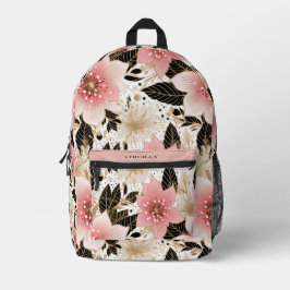 Schwarz-Weiß-Blume-Muster Modernes Monogramm Bedruckter Rucksack