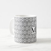 Schwarz-Weiß-Blume-Muster Monogramm-Tasse Kaffeetasse (Vorderseite Links)
