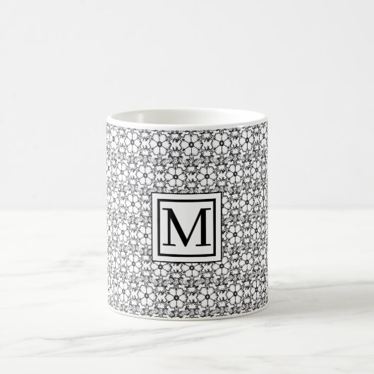 Schwarz-Weiß-Blume-Muster Monogramm-Tasse Kaffeetasse (Mittel)