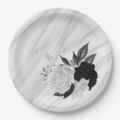 Schwarz-Weiß-Blume Pappteller (Vorderseite)