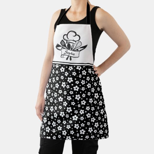 Schwarz-Weiß-Blume Personalisierte Schürze (InSitu)