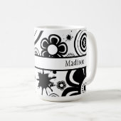 Schwarz-Weiß-Blume, Ringe, Splashes Kaffeetasse (VorderseiteRechts)