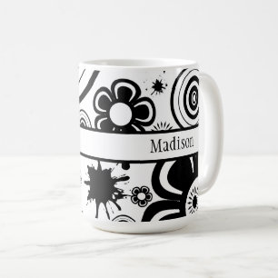 Schwarz-Weiß-Blume, Ringe, Splashes Kaffeetasse
