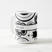Schwarz-Weiß-Blume, Ringe, Splashes Kaffeetasse (Vorderseite Links)