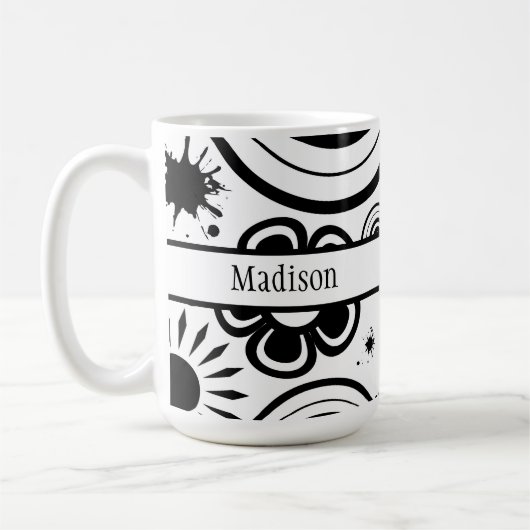 Schwarz-Weiß-Blume, Ringe, Splashes Kaffeetasse (Links)