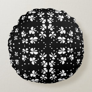 Schwarz-Weiß-Blume Rundes Kissen